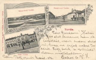 Torda, Bányafürdő, posta, főtér; kiadja Füssy és Sztupjár / spa, post office, main square, floral