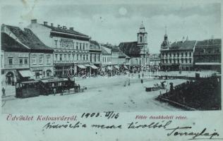 Kolozsvár, Főtér, vasút / main square, steam engine