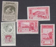 5 db levélzáró - Reichsverein für Kinderschutz (Salzburg-Staatsbrücke, Marienbad-Kreuzbrunnen, Bozen-Walter-Denkmal), Deutsches Evang. Diakonissenhaus in Prag, Cecilien Hilfe.