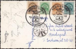 1940 A Ferencvárosi (FTC) futball csapatKolozsvárrról hazaküldött képeslap a tagok saját kezű aláírásával