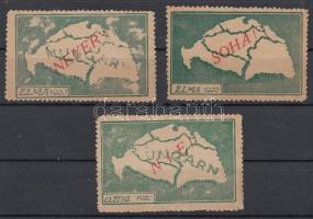 1920 ELMA - NEM,NEM,SOHA! háromnyelvű irrendenta levélzáró, 3 db.