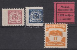 1921 Magánalkalmazottak, -tisztviselők és közalkalmazottak támogatási bélyegei, 4 db