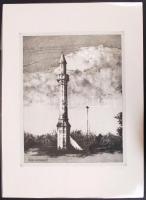 Rozanits Tibor (1931-): Érd Minaret. Rézkarc, papír, jelzett, 35×27 cm