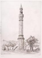 Szánthó Imre (1925-1998): Érd minaret. Rézkarc (próba), papír, jelzett, 38×28 cm