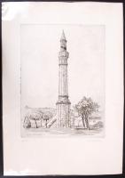 Szánthó Imre (1925-1998): Érd minaret. Rézkarc (próba), papír, jelzett, 38×28 cm
