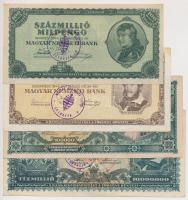 1945-1946. 4db klf pengő bankjegy "MAGYAR MEGÚJULÁS PÁRTJA - EGYHÁZFA" pecsételéssel T:vegyes