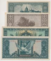 1945-1946. 4db klf pengő bankjegy "MAGYAR MEGÚJULÁS PÁRTJA - EGYHÁZFA" pecsételéssel T:veg...