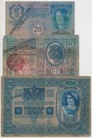 1902-1913. 3db klf korona bankjegy "MAGYAR ÁLTALÁNOS HITELBANK - TEMESVÁRI FIÓKJA" pecsételéssel T:vegyes