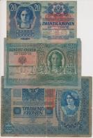 1902-1913. 3db klf korona bankjegy "MAGYAR ÁLTALÁNOS HITELBANK - TEMESVÁRI FIÓKJA" pecséte...