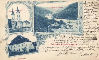 1899 Felsőbánya, town hall, church, valley, floral