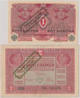 1916. 1k + 1917. 2K mindkettő "Ausgegeben nach dem 4. oktober 1920" felülbélyegzéssel T:I-,III