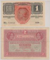 1916. 1k + 1917. 2K mindkettő "Ausgegeben nach dem 4. oktober 1920" felülbélyegzéssel T:I-...