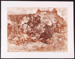 Rádóczy Gyarmathy Gábor (1940-): Rákóczi szabadságharc. Rézkarc, papír, jelzett, 29×39 cm