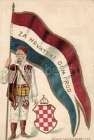 'Za hrvatski dom i rod' Croatian patriotic propaganda, flag, coat of arms, Emb. litho