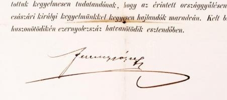 1865 Országgyűlési meghívó Ferenc József osztrák császár és magyar király saját kezű aláírásával tho...