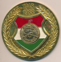 1988. "1948-1988 MHSZ" aranyozott, zománcozott emlékérem (70mm) T:2