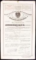 Ausztria / Bécs 1940. életbiztosítőási kötvény 1400 Koronáról T:III Austria / Vienna 1940. life-insurance bond about 1400 Corona with one coupon C:F