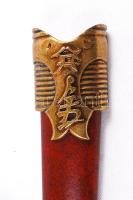 Denix márkájú japán önvédelmi tőr, modern replika, réz és bőr, eredeti dobozában h:47 cm, + fa tőrta...