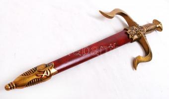 Denix márkájú japán önvédelmi tőr, modern replika, réz és bőr, eredeti dobozában h:47 cm, + fa tőrta...