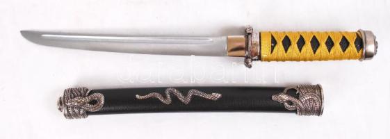 Denix márkájú, fekete japán tőr modern replika, eredeti dobozában h:49 cm