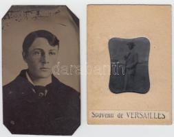 1889-1920 Ferrotípiák, fémlemezre készült fényképek, 4 db,  4x3 cm és 5x8 cm közötti méretekben