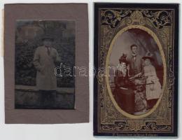 1889-1920 Ferrotípiák, fémlemezre készült fényképek, 4 db,  4x3 cm és 5x8 cm közötti méretekben