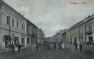 Torda, Főtér, Leób Dávid és Sterl Gyula üzletei, Füssy József kiadása / square (EK)