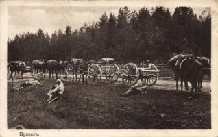 Russian military, soldiers having a rest by the roadside