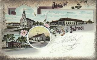 Bácsszentiván, Priglewitz; vasútállomás, casino / railway station, casino, litho