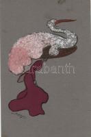 Lady with swan hat, hand painted art postcard s: Adorján