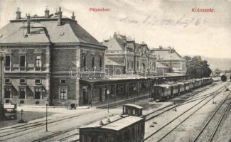 Kolozsvár, vasútállomás; Schuster Emil kiadása / railway station