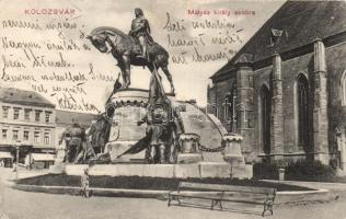 Kolozsvár, Mátyás király szobra; Újhelyi és Boros kiadása / statue