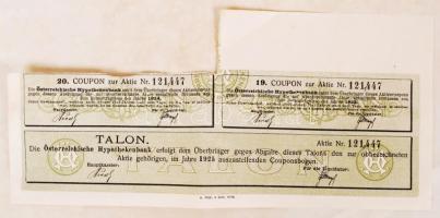 Ausztria / Bécs 1922. Osztrák Jelzálogbank részvénye 200K-ról német nyelven szelvényekkel T:III
Aust...