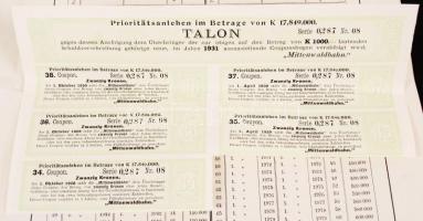 Ausztria / Innsbruck 1912. "Mittenwaldbahn" vasúti kötvény 1000K-ról német nyelven szelvén...