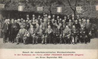 1913 Budapest XXII. Budafok, osztrák borászok látogatása Josef Frohner pincészetében