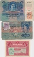 1913-1917. 2K, 20K, 50K mindhárom 2/20/50 Para K.u.k. Montenegrói bélyeggel és pecsételéssel T:III,IV