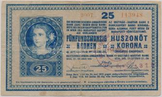 1918. 25K "3007" sima hátlappal és "IV. SZ. VÖRÖSŐR KERÜLETI PARANCSNOKSÁG / SOPRON" felülbélyegzéssel T:III-