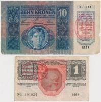 1912-1916. 1K, 10K, 20K, 100K mind ovális piros "Magyarországi Tanácsköztársaság Követsége... VIENNE" felülbélyegzéssel T:III,IV