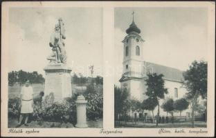 Tiszanána, Hősök szobra, Római katolikus templom (EK)