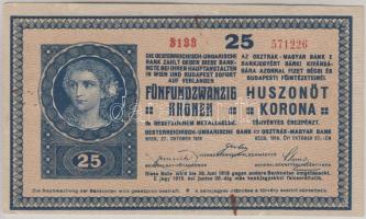 1918. 25K "3133" hullámos hátlap T:II (hajtatlan, tintafoltok, szamárfül)