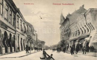 Szabadka, Kossuth utca, Heumann Mór kiadása / street, drunk vision, humour