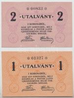 ~1920. "Pester Lloyd" utalvány 1K + 2K bélyegzővel és nélküle T:I