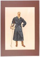 Mika László: Lovaspólós férfi. Akvarell, papír, 76x53 cm.