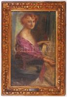 Márk Lajos (1867-1940): Női portré. Olaj, vászon, jelzett, antik keretben, 66×40 cm