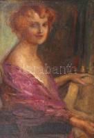 Márk Lajos (1867-1940): Női portré. Olaj, vászon, jelzett, antik keretben, 66×40 cm