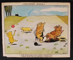 Gerő Sándor (1904-1977): Hörcsögök öröme. Vegyes technika, papír, jelzett, 54x44 cm.