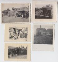 cca 1940 Gőzgépes cséplés, 5 db fotó 6x8 cm