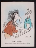 Schwott Lajos (1907-1987): Állati példázat. Vegyes technika, papír, jelzett, 40x30 cm.