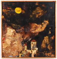 Bornemisza László (1910-1995): Napsütés a sötétségben. Vegyes technika, farost, sérült, jelzett, keretben, 58×56 cm