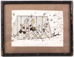 Toncz Tibor (1905-1979): Strandkaraván szúnyogjárás idején. Vegyes technika, papír, keretben, jelzett, 13x18 cm.